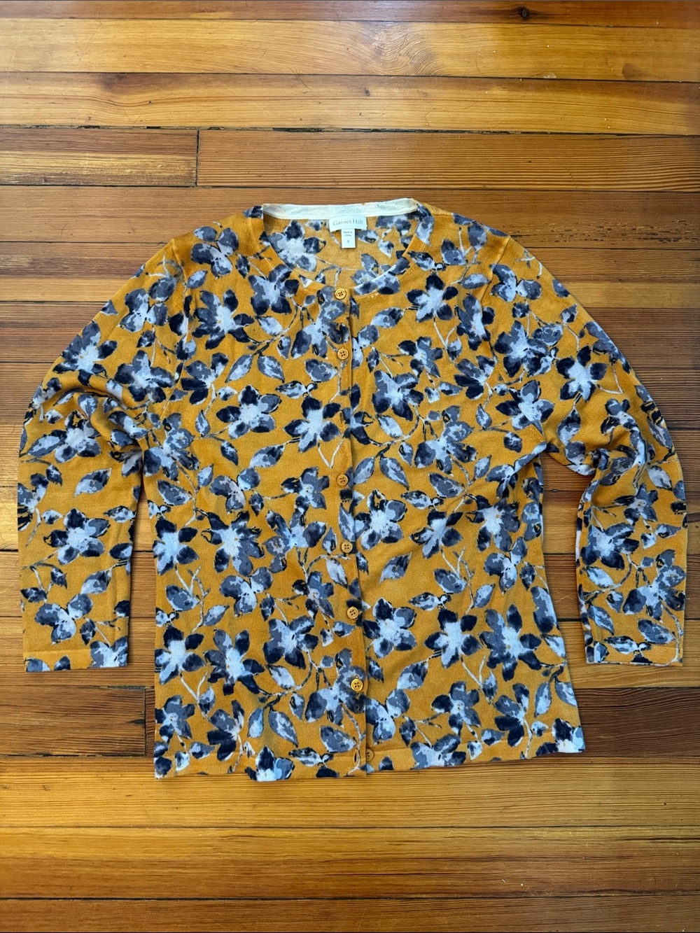 100% wool Mustard Floral Button-Front Cardigan